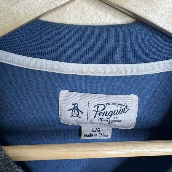 Penguin Shirt Mens Large Blue Polo Classic Fit Short Sleeve Embroidered Logo - Picture 2 of 9
